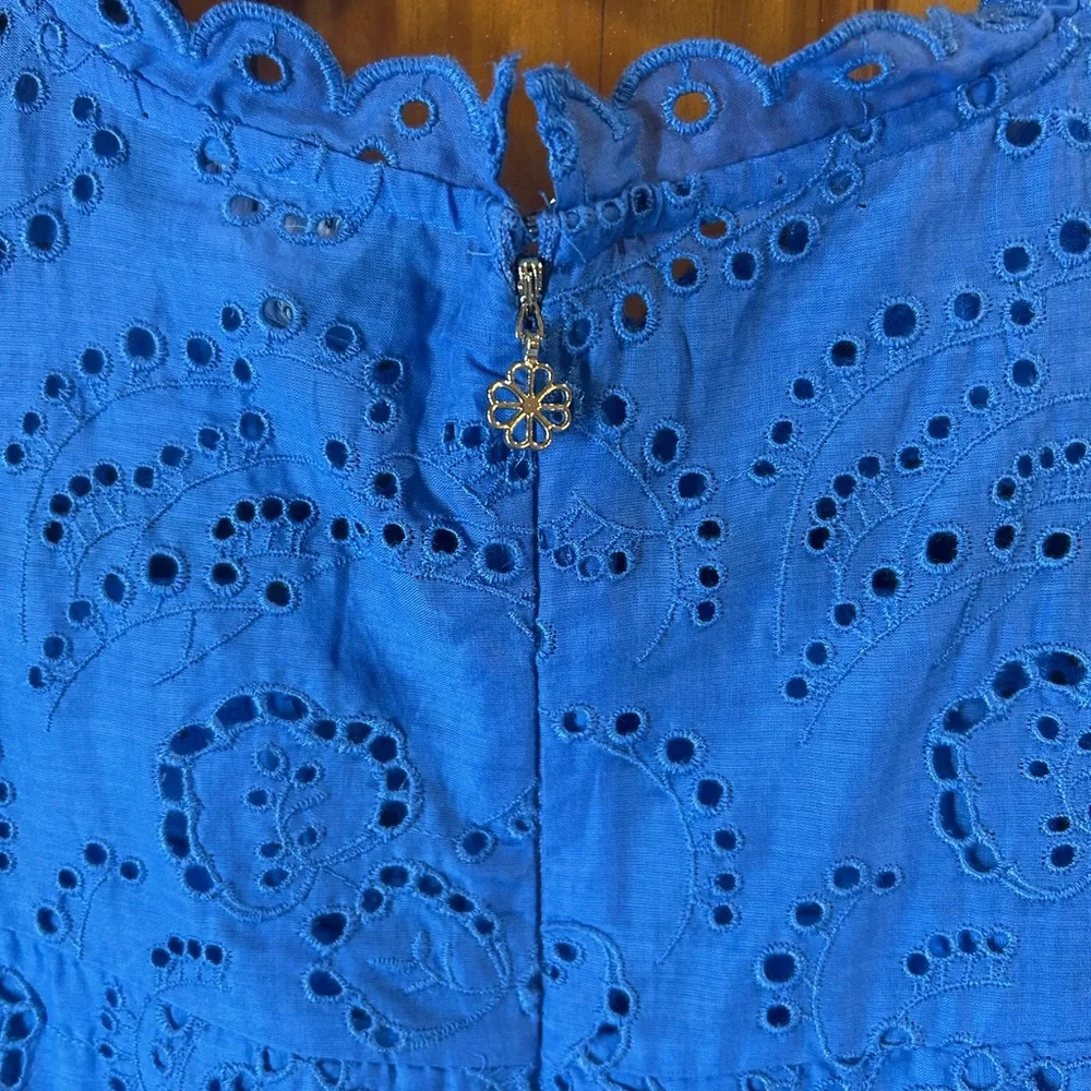 Kate Spade Blue Eyelet floral dress quiet luxury bohemian elegant minimalist